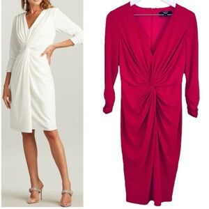 Tadashi Collection Women's Twist Knot Pink Fuchsia Long Sleeve Dress Size Medium